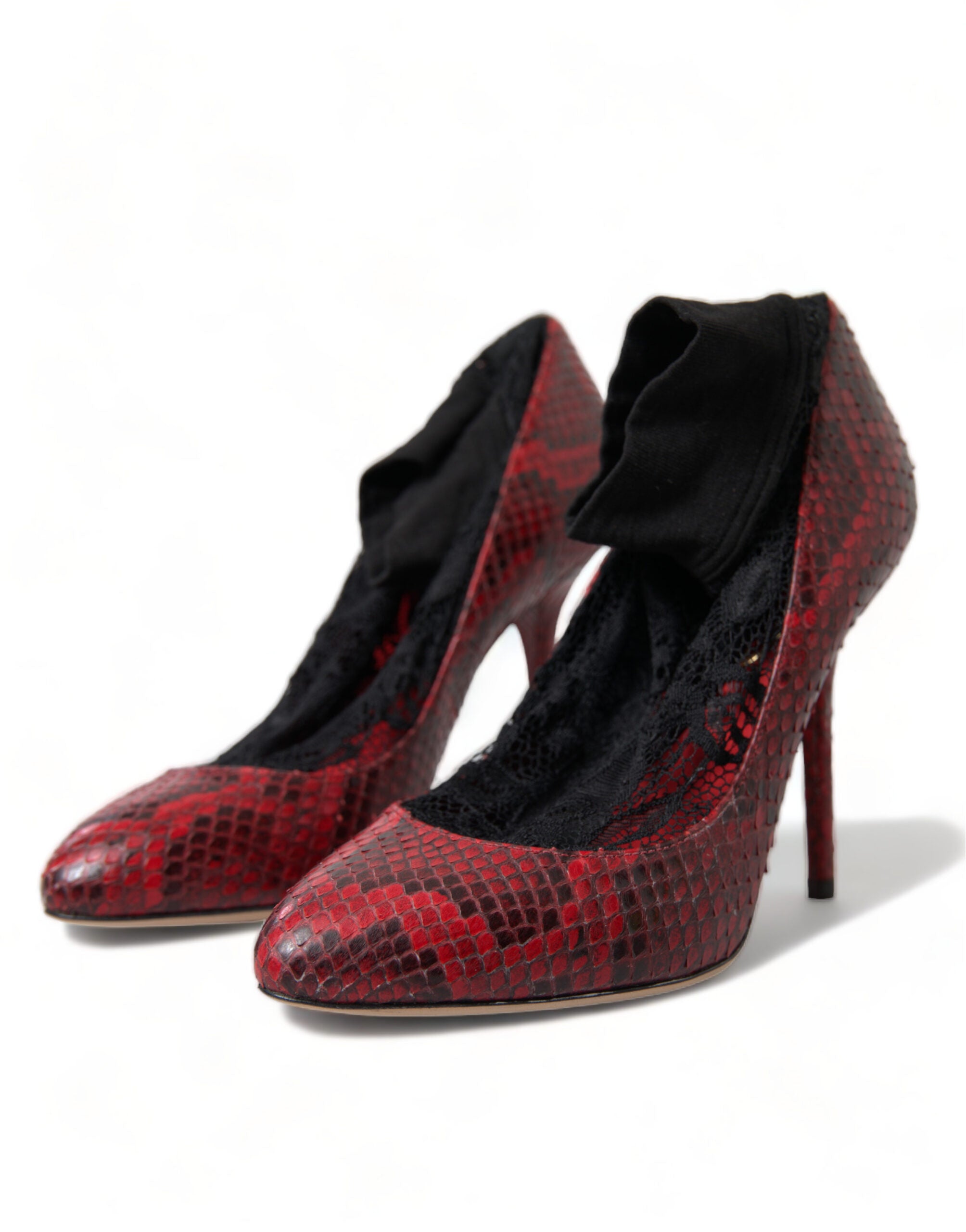 Red Ayers Leather Lace Socks Pumps Shoes by Dolce & Gabbana with sleek leather design and lace-up detailing.