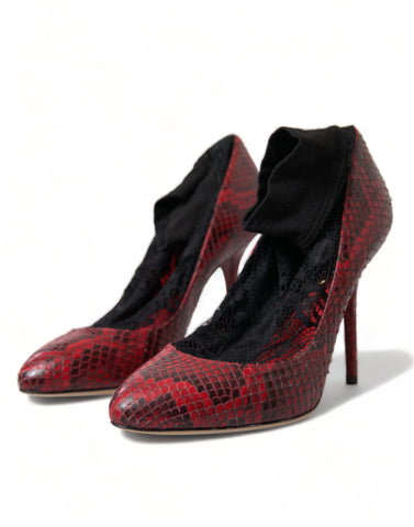 Red Ayers Leather Lace Socks Pumps Shoes by Dolce & Gabbana with sleek leather design and lace-up detailing.
