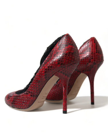 Red leather lace-up pumps by Dolce & Gabbana featuring a sleek design and classic pump silhouette.