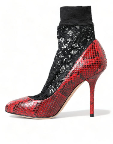 Red leather lace-up pumps shoes by Dolce & Gabbana featuring a sleek design and pointed toe.