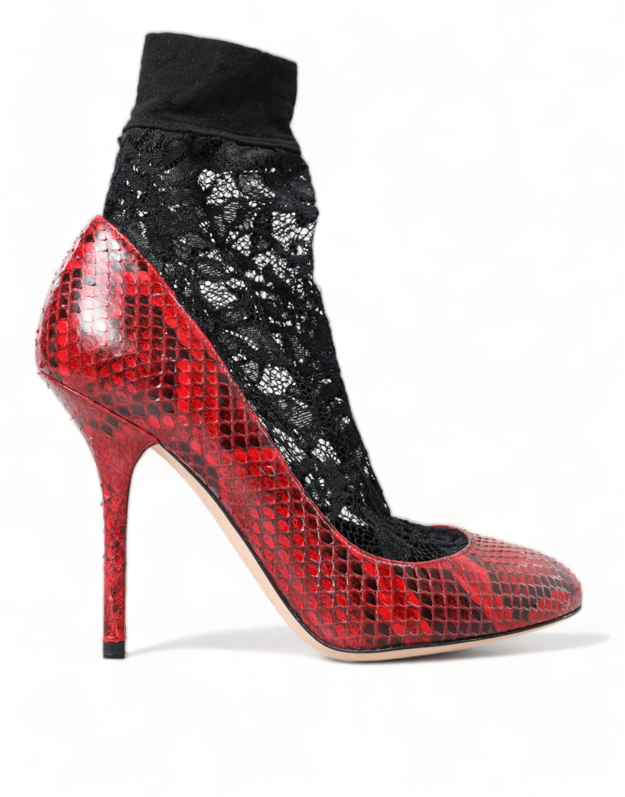 Red Ayers leather lace socks pumps shoes by Dolce & Gabbana, featuring sleek leather design and lace-up detailing.