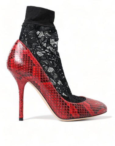 Red Ayers leather lace socks pumps shoes by Dolce & Gabbana, featuring sleek leather design and lace-up detailing.