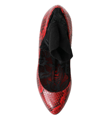 Dolce & Gabbana red leather lace-up sock pumps shoes with sleek design and pointed toe.