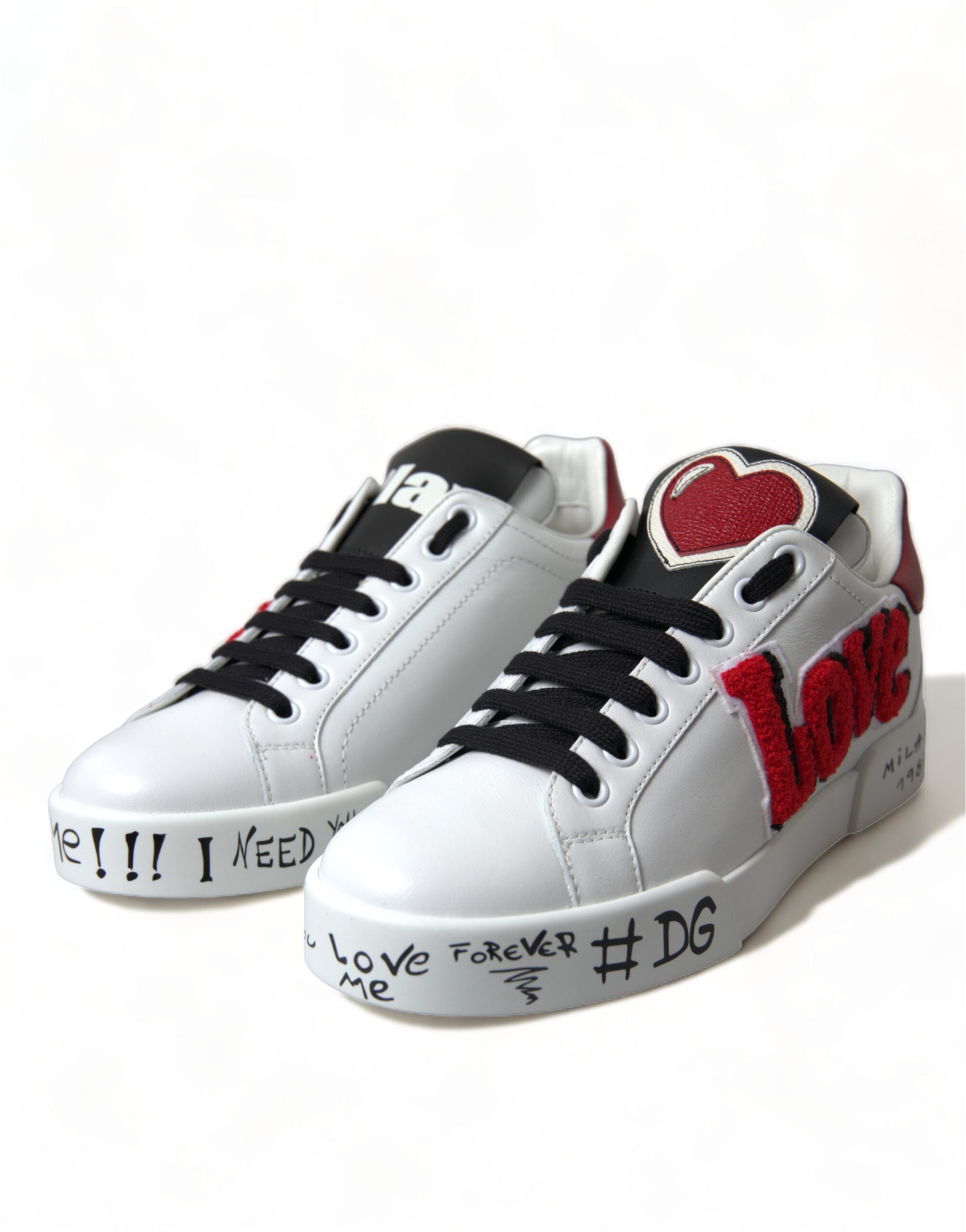 White Dolce & Gabbana Love Patch Portofino Classic Sneakers with stylish design and branding, featuring a clean, casual look.