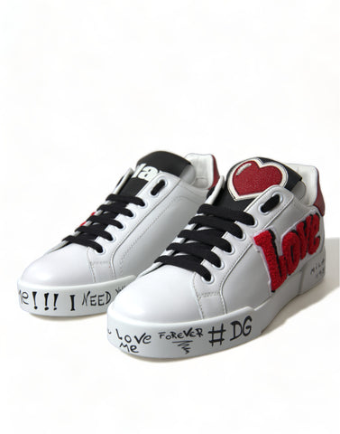 White Dolce & Gabbana Love Patch Portofino Classic Sneakers with stylish design and branding, featuring a clean, casual look.