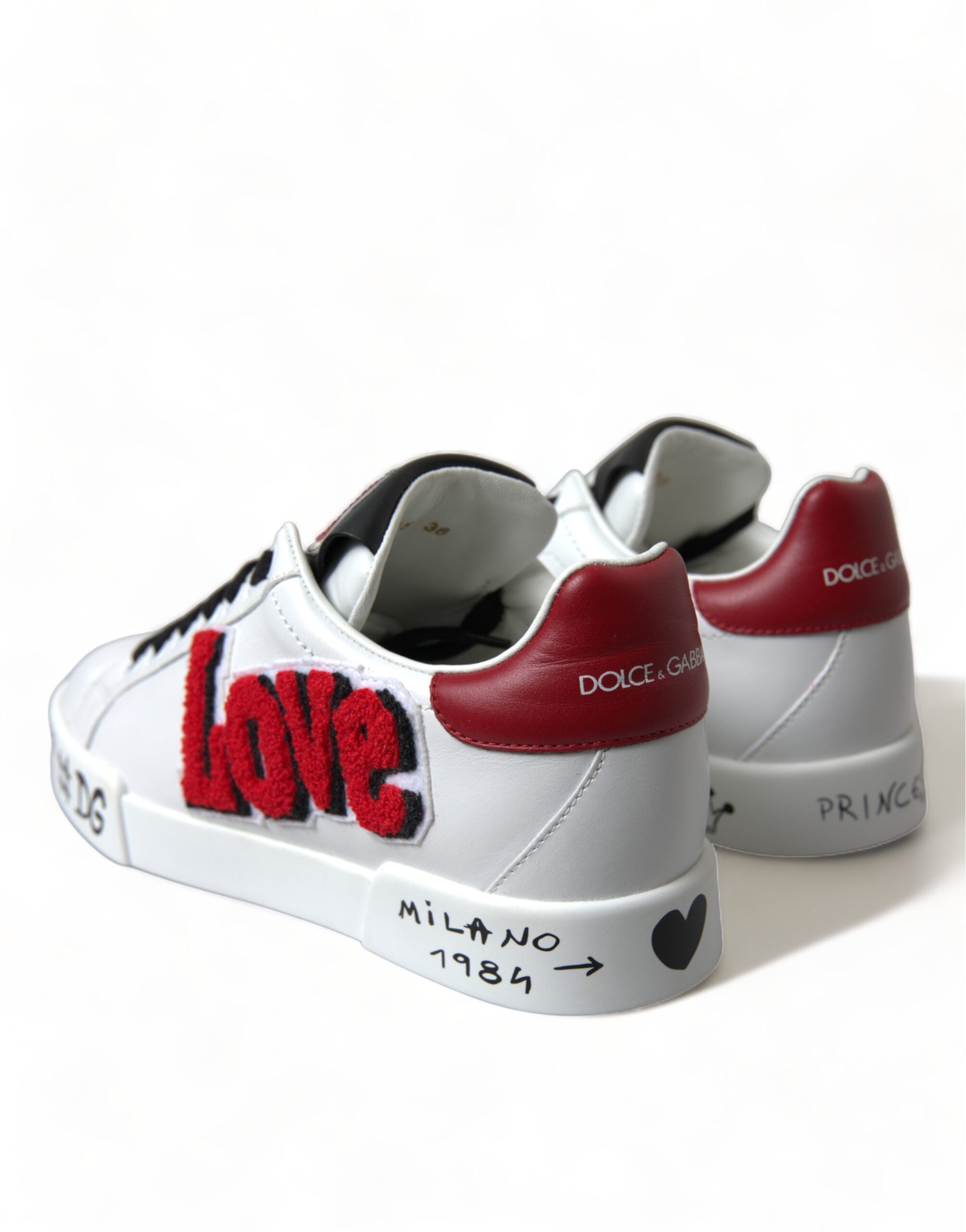 White Dolce & Gabbana Love Patch Portofino Classic sneakers with embroidered love patch on the side.
