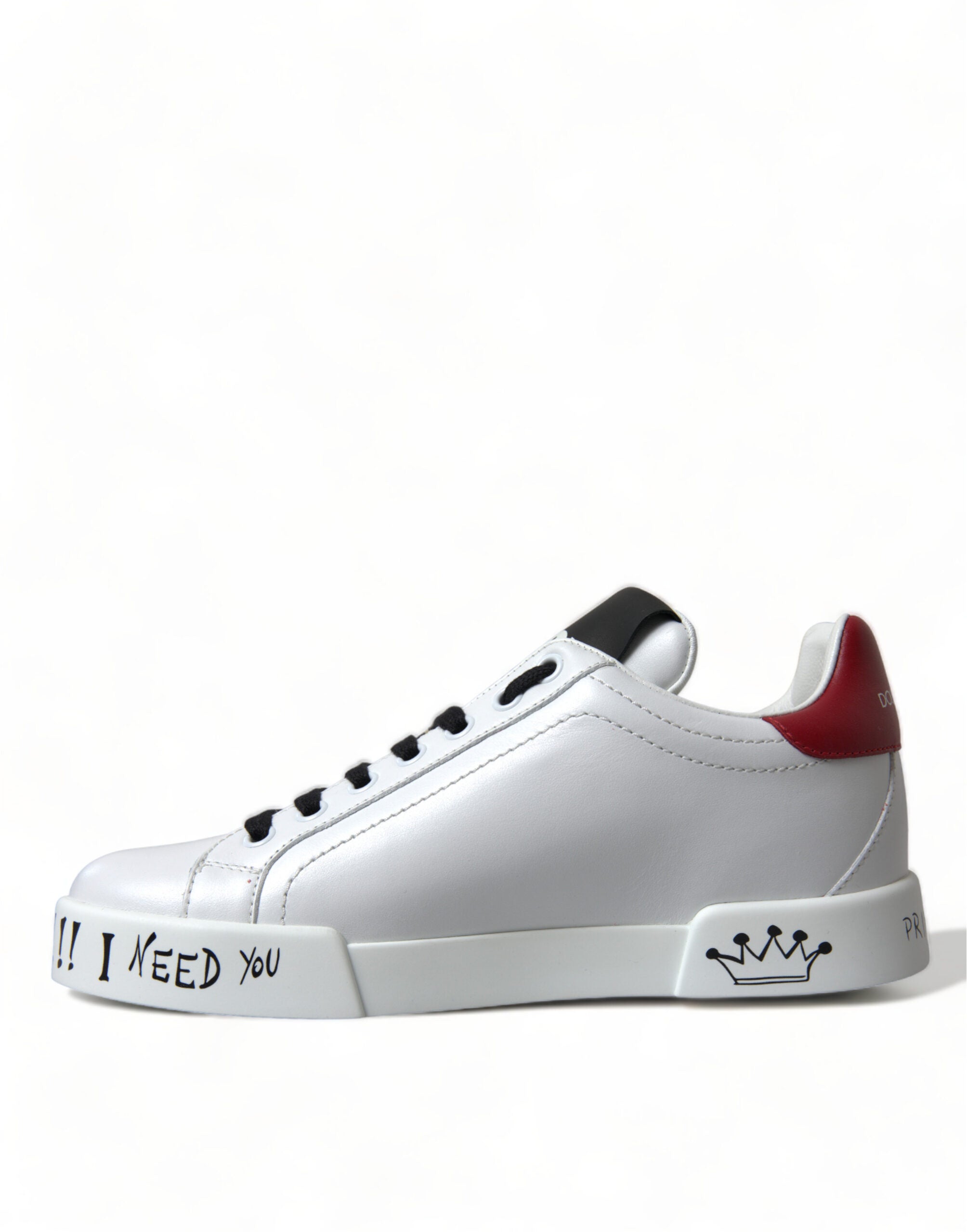 White Dolce & Gabbana Love Patch Portofino Classic Sneakers with love patch detail and stylish design.