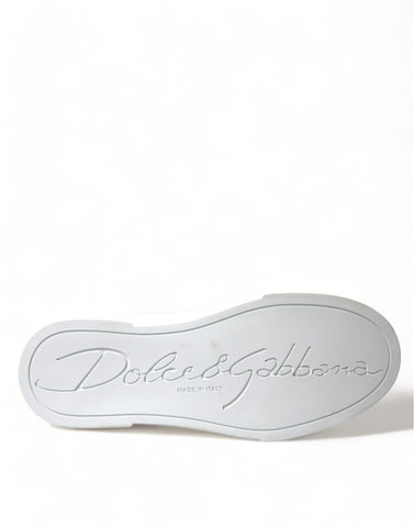 White Dolce & Gabbana Love Patch Portofino Classic Sneakers with embroidered love patch and stylish design.