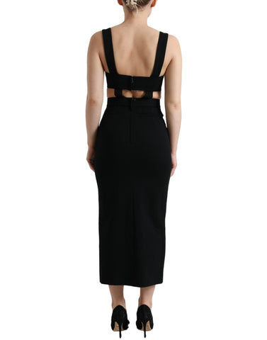 Dolce & Gabbana black sleeveless cut-out bodycon midi dress, form-fitting with stylish cut-out details, perfect for evening wear.