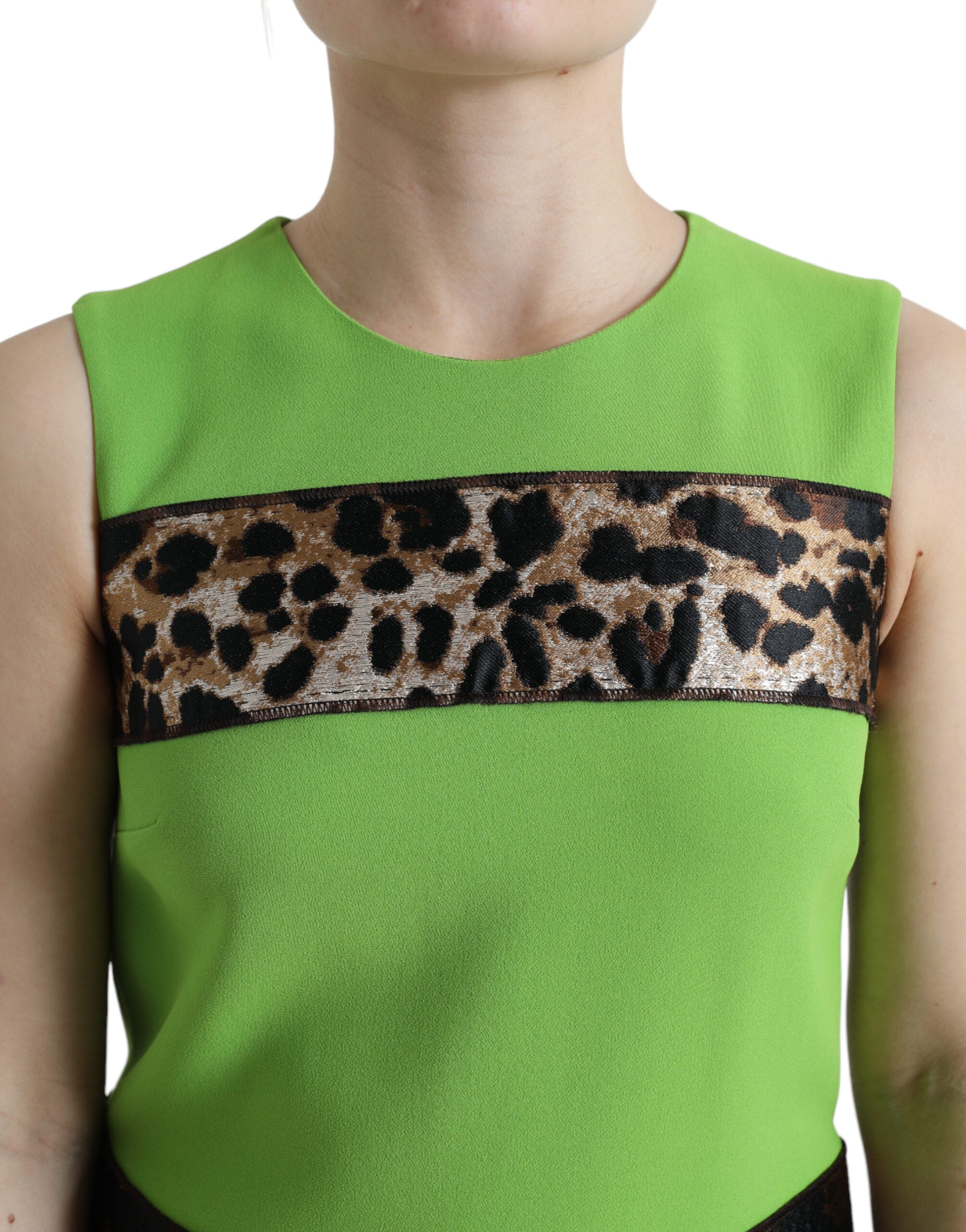 Apple green sleeveless panelled shift dress by Dolce & Gabbana, featuring a fitted silhouette and sleek design.
