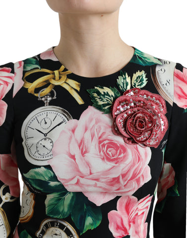 Black floral embellished lace A-line dress by Dolce & Gabbana, featuring intricate lace details and a flowing silhouette.