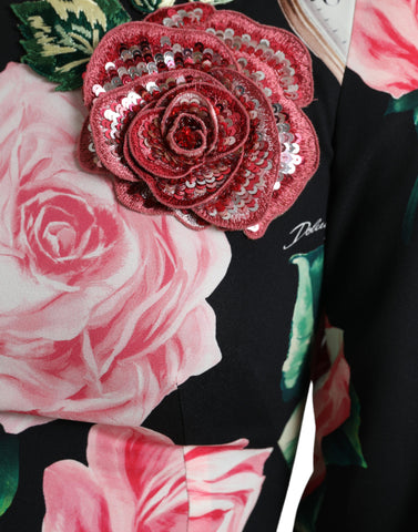 Black floral embellished lace A-line dress by Dolce & Gabbana, featuring intricate floral embroidery and elegant lace fabric.