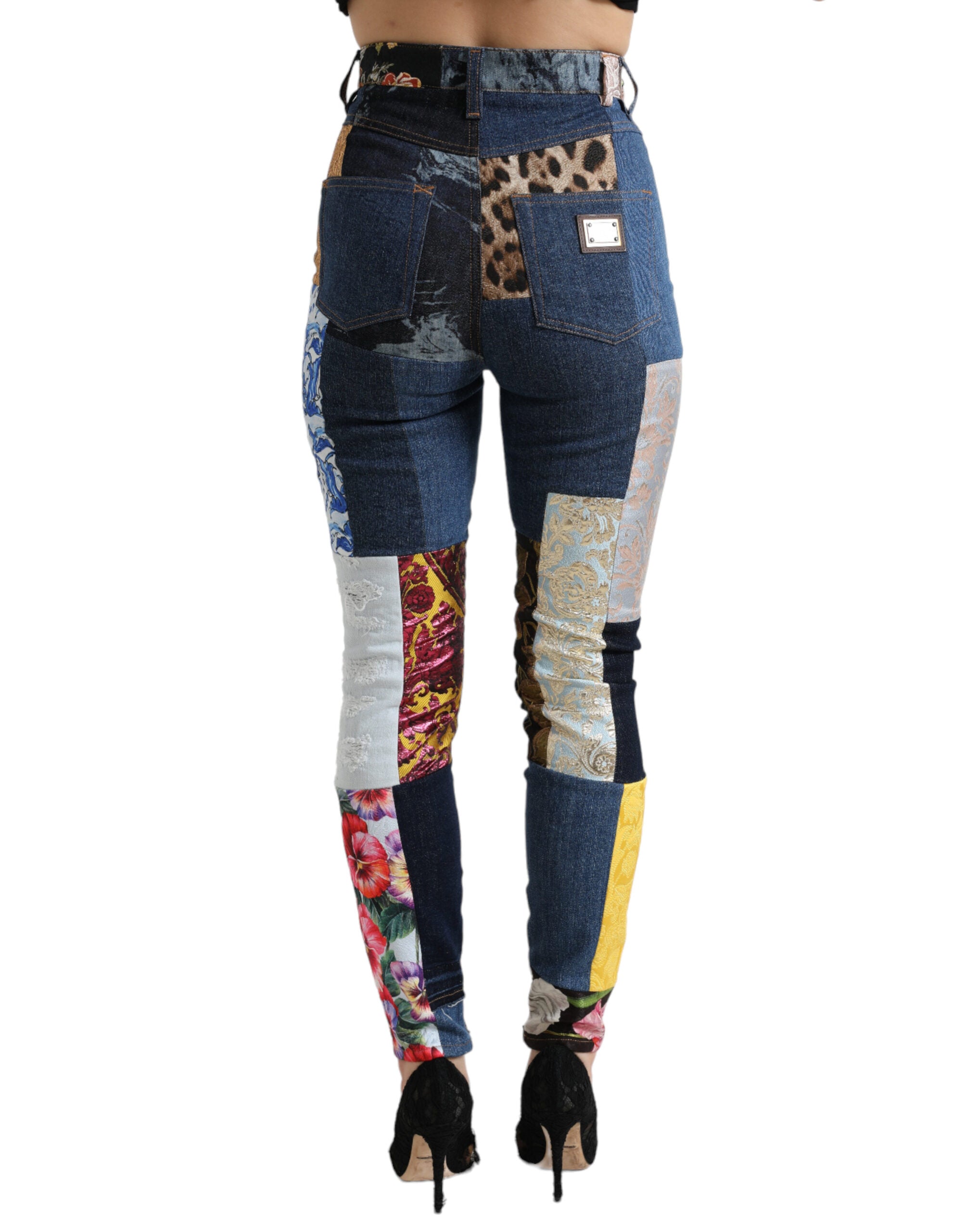 Multicolor patchwork GRACE skinny denim jeans by Dolce & Gabbana, featuring vibrant, stylish patchwork design and classic denim fit.