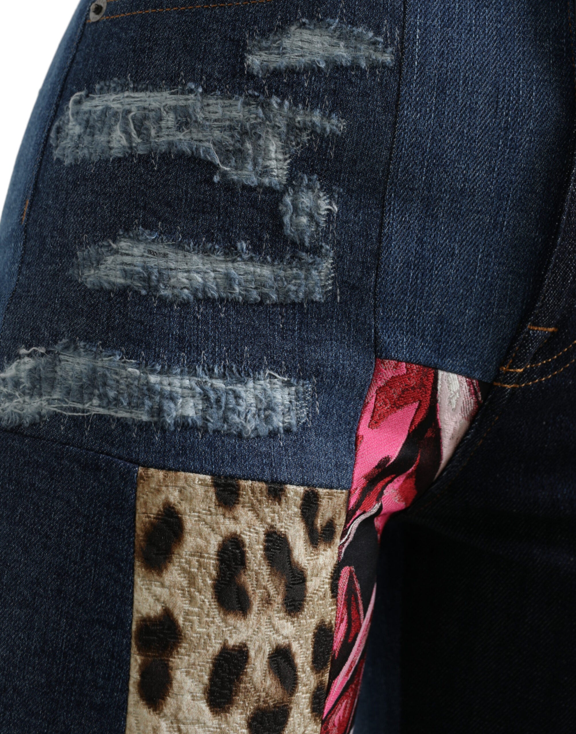 Multicolor patchwork GRACE skinny denim jeans by Dolce & Gabbana, shown with vibrant patchwork design and classic fit.