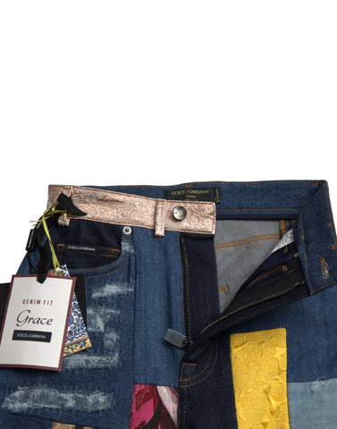 Multicolor patchwork GRACE skinny denim jeans by Dolce & Gabbana, featuring vibrant patchwork design and classic denim fit.
