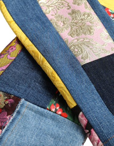 Multicolor patchwork GRACE skinny denim jeans by Dolce & Gabbana, showing vibrant, fitted denim with patchwork design and classic five-pocket style.