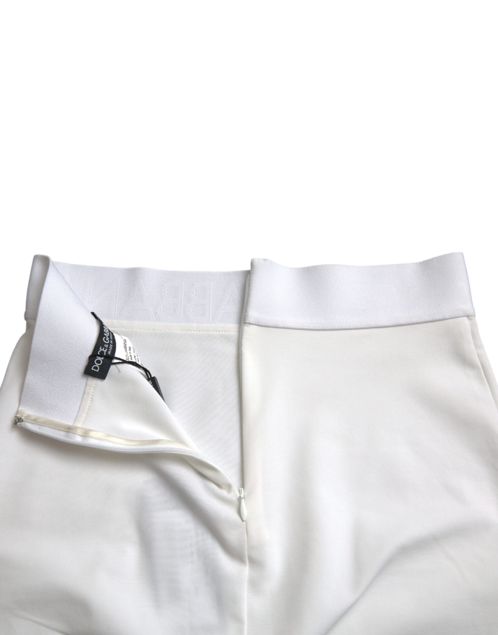 White viscose high waist pencil skirt by Dolce & Gabbana, featuring a fitted mini style with clean, sleek design.