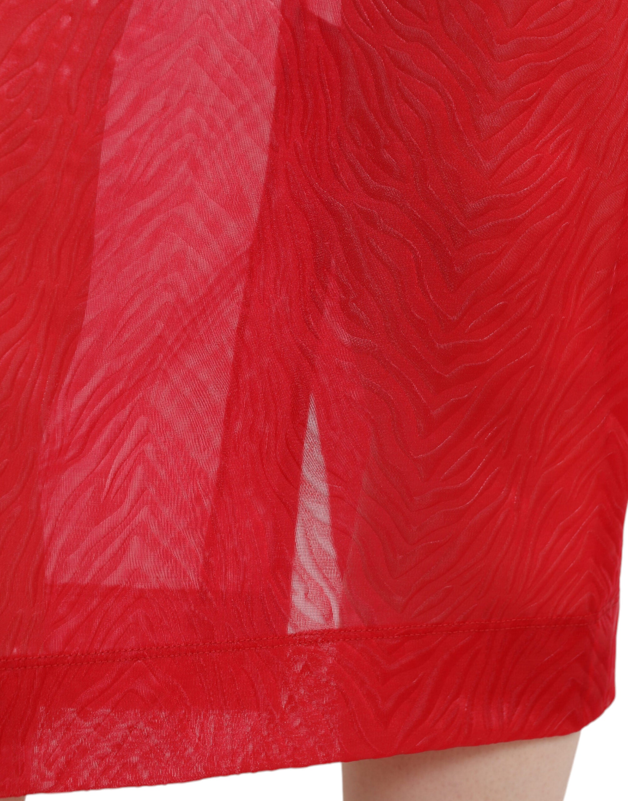 Red sheer high waist pencil midi skirt by Dolce & Gabbana, featuring a fitted silhouette and elegant midi length.