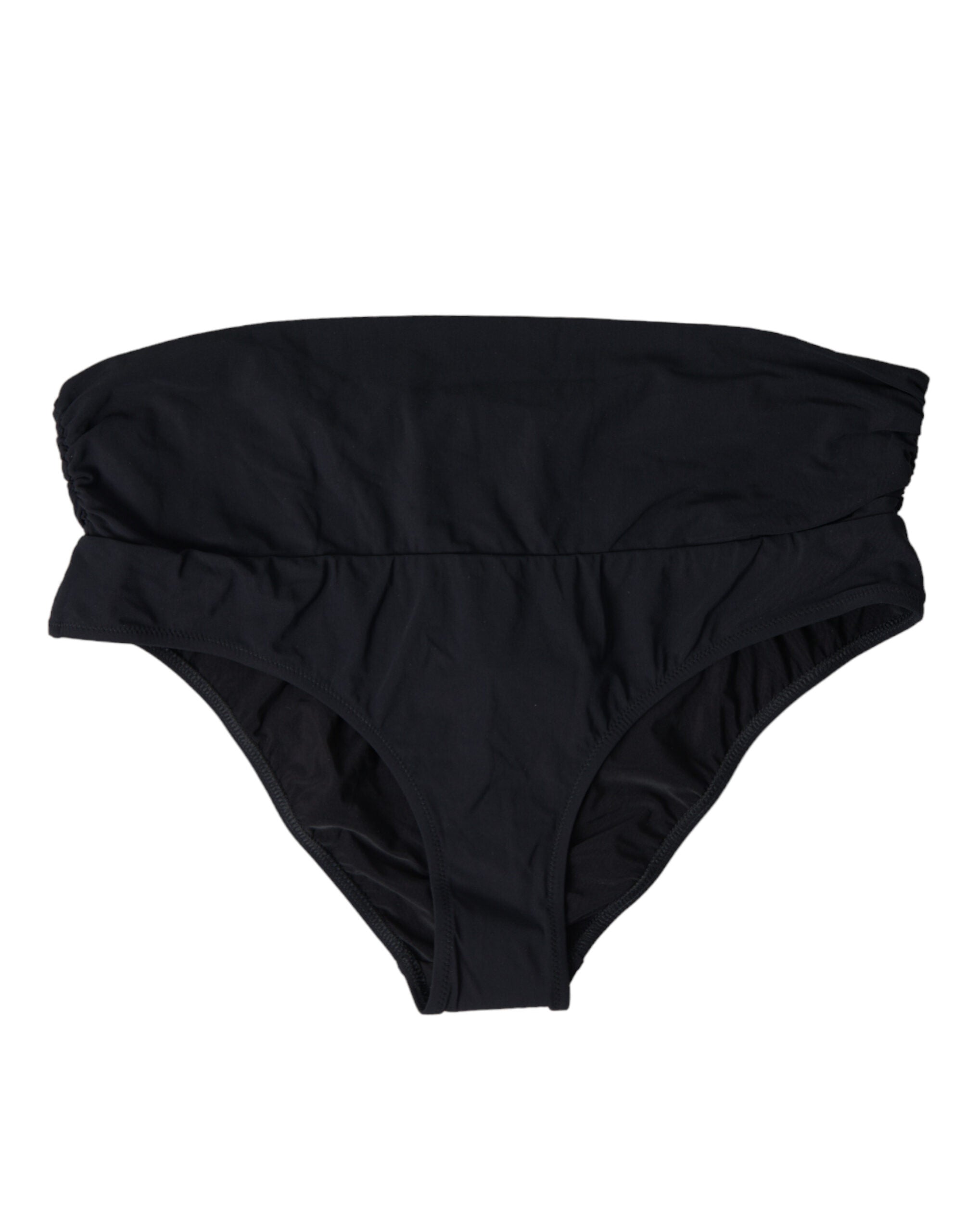 Black nylon stretch swimwear slip bottom bikini by Dolce & Gabbana, featuring a seamless, fitted design with adjustable side ties.
