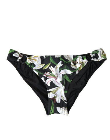 Black Lily print Dolce & Gabbana swimwear bikini bottom with floral design, perfect for beachwear and swimming.