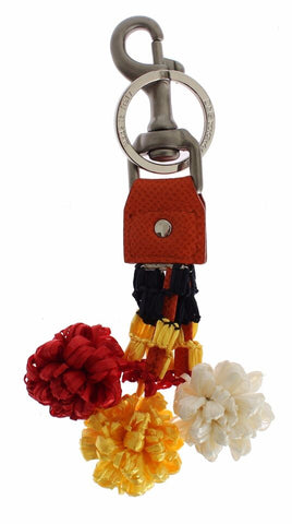 Red and white raffia leather clasp keyring with Dolce & Gabbana branding, featuring a stylish clasp and keychain design.