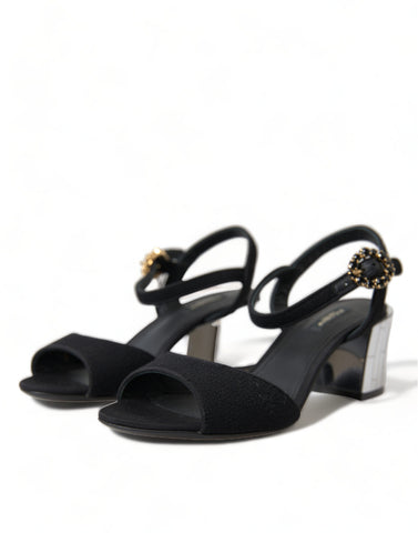 Black crystals ankle strap sandals by Dolce & Gabbana with stylish open-toe design and elegant heel.