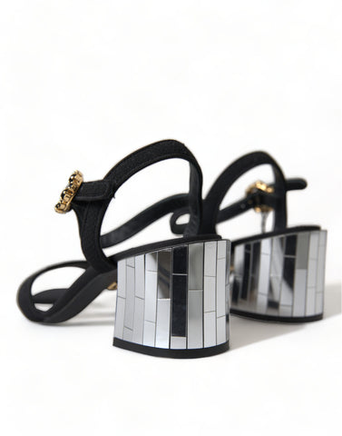 Dolce & Gabbana black crystals ankle strap sandals with high heels and elegant design for women.