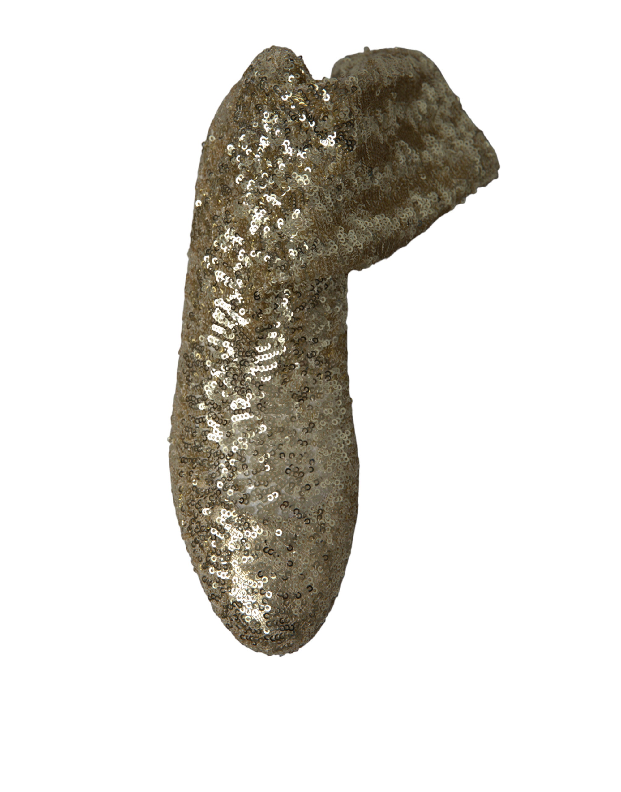 Gold sequined short boots by Dolce & Gabbana with stretch material and stylish design, shown in a close-up image.