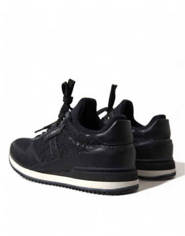 Black floral lace leather sneakers by Dolce & Gabbana with intricate lace detailing and sleek sneaker design.