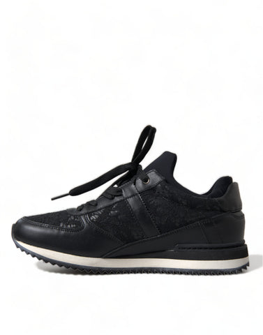 Black floral lace leather sneakers from Dolce & Gabbana with intricate lace details and stylish sneaker design.
