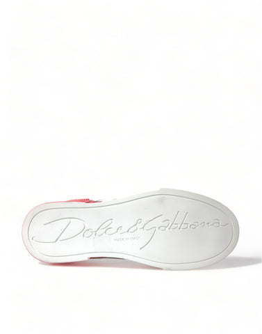White and red lace-up women's low top sneakers by Dolce & Gabbana with stylish design and comfortable fit.