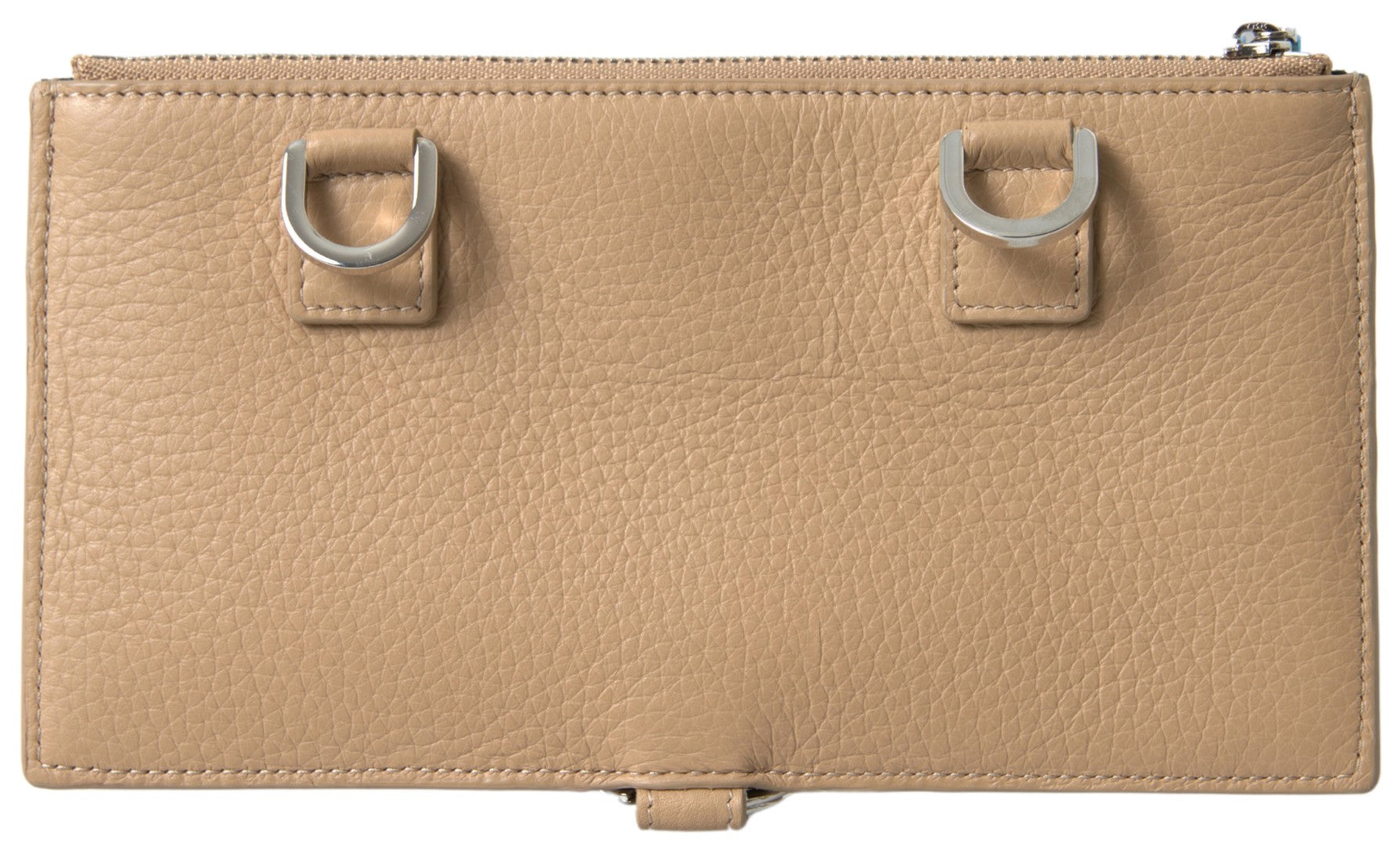 Beige leather Dolce & Gabbana shoulder cardholder with strap, compact wallet with card slots and shoulder strap for convenience.