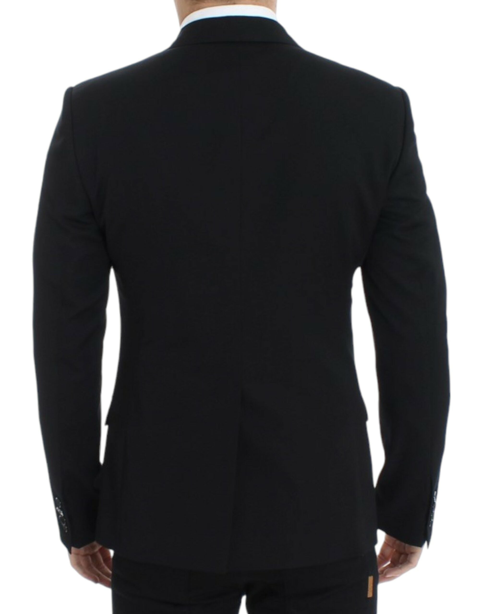 Black wool slim fit blazer by Dolce & Gabbana, tailored fit with notch lapel, button closure, and stylish design.