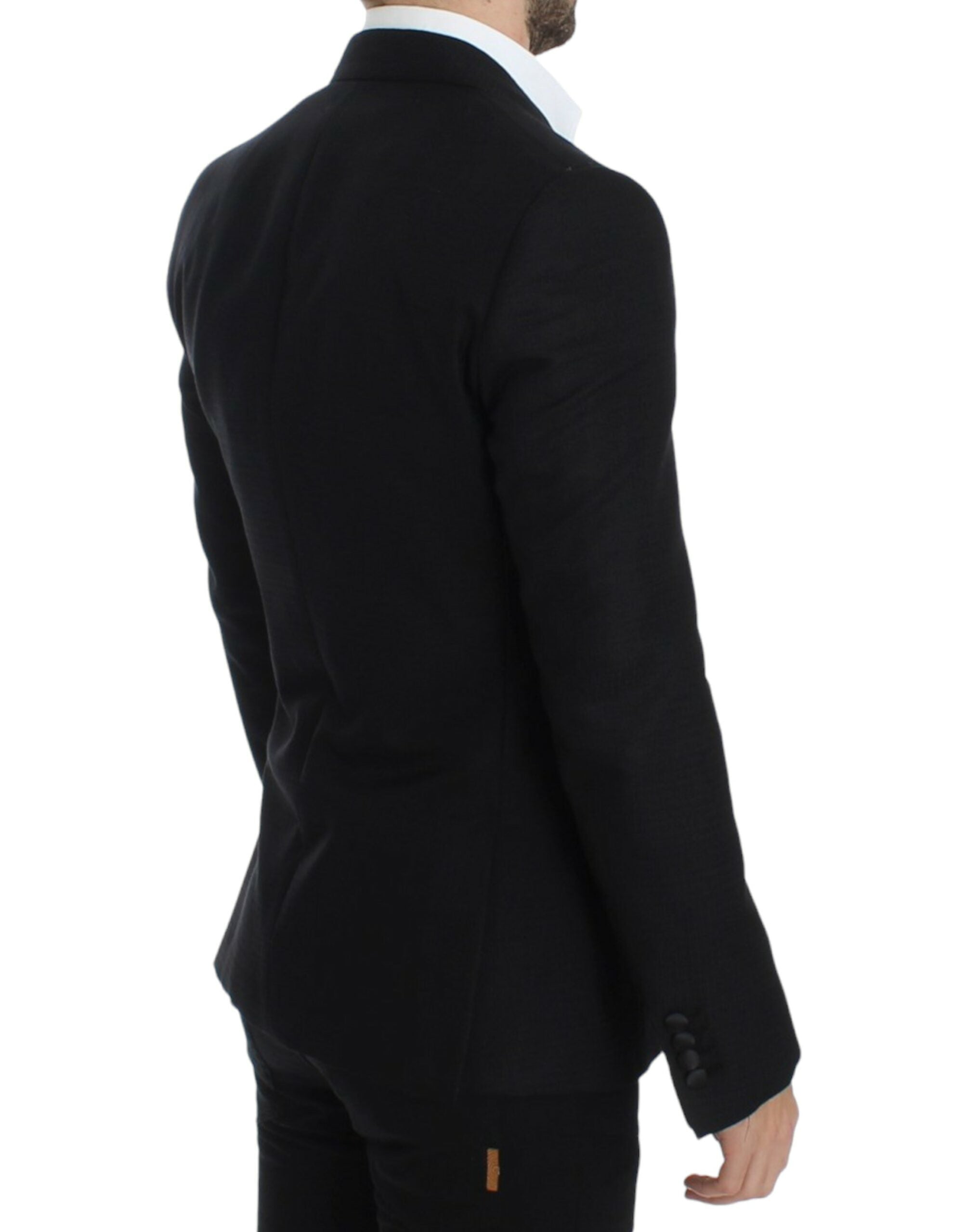 Black wool silk Sicilia blazer by Dolce & Gabbana, tailored fit with classic lapels and button closure, shown on a mannequin.