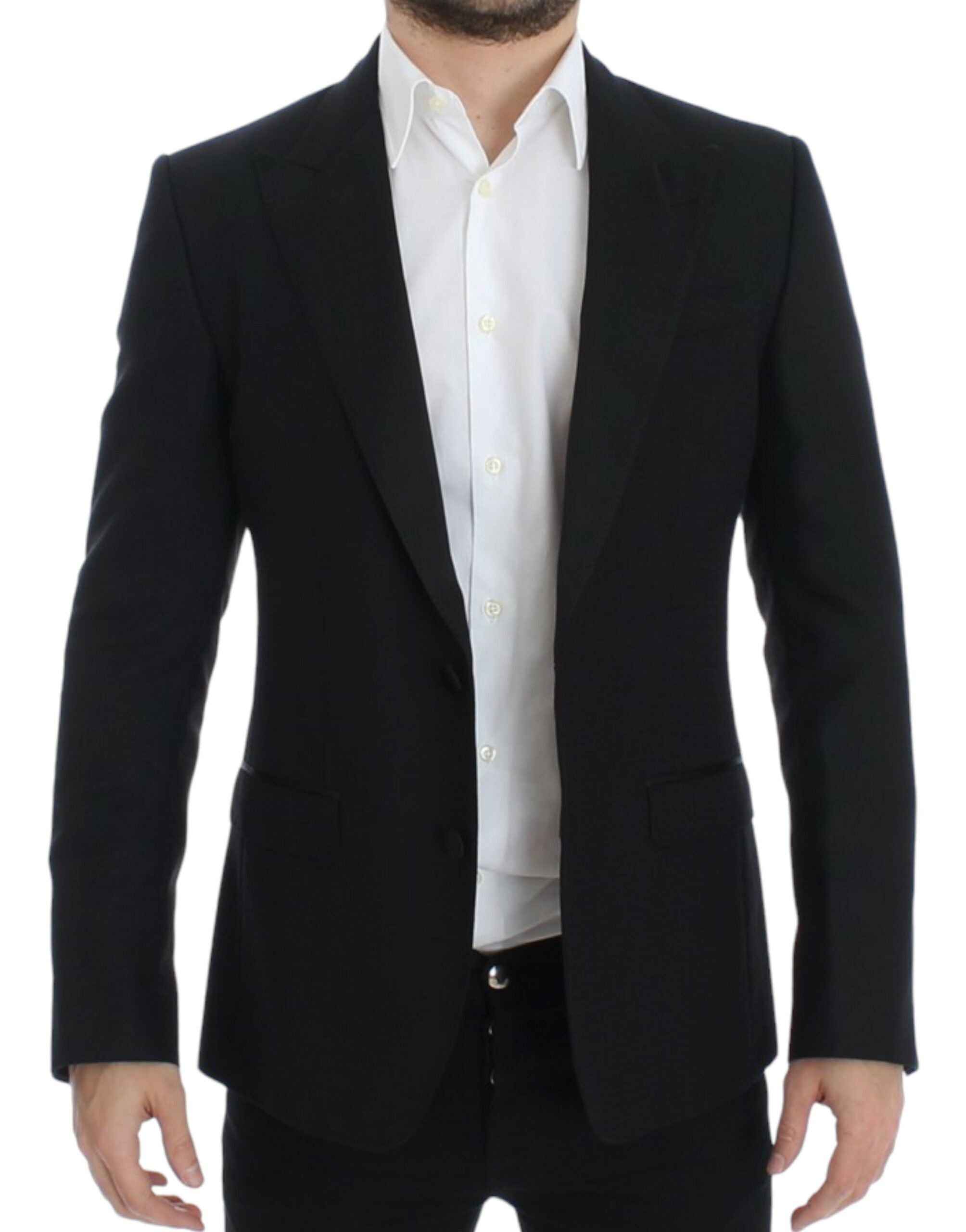 Black wool silk Sicilia blazer by Dolce & Gabbana, tailored fit with lapels, displayed on a mannequin.