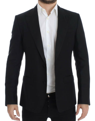 Black wool silk Sicilia blazer by Dolce & Gabbana, tailored fit with lapels, displayed on a mannequin.