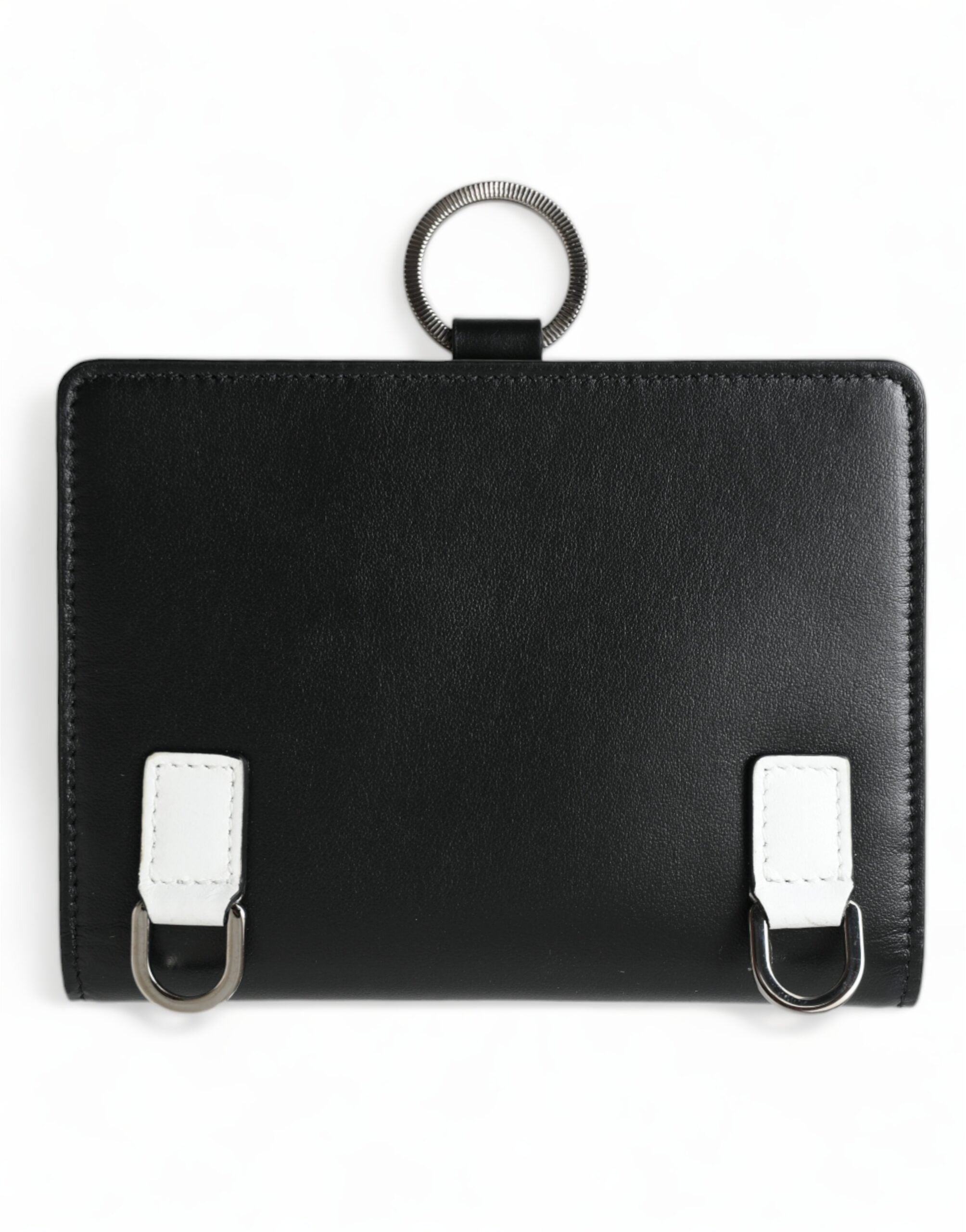 Black leather card holder wallet with crystal embellishments by Dolce & Gabbana, showcasing a sleek and elegant design.