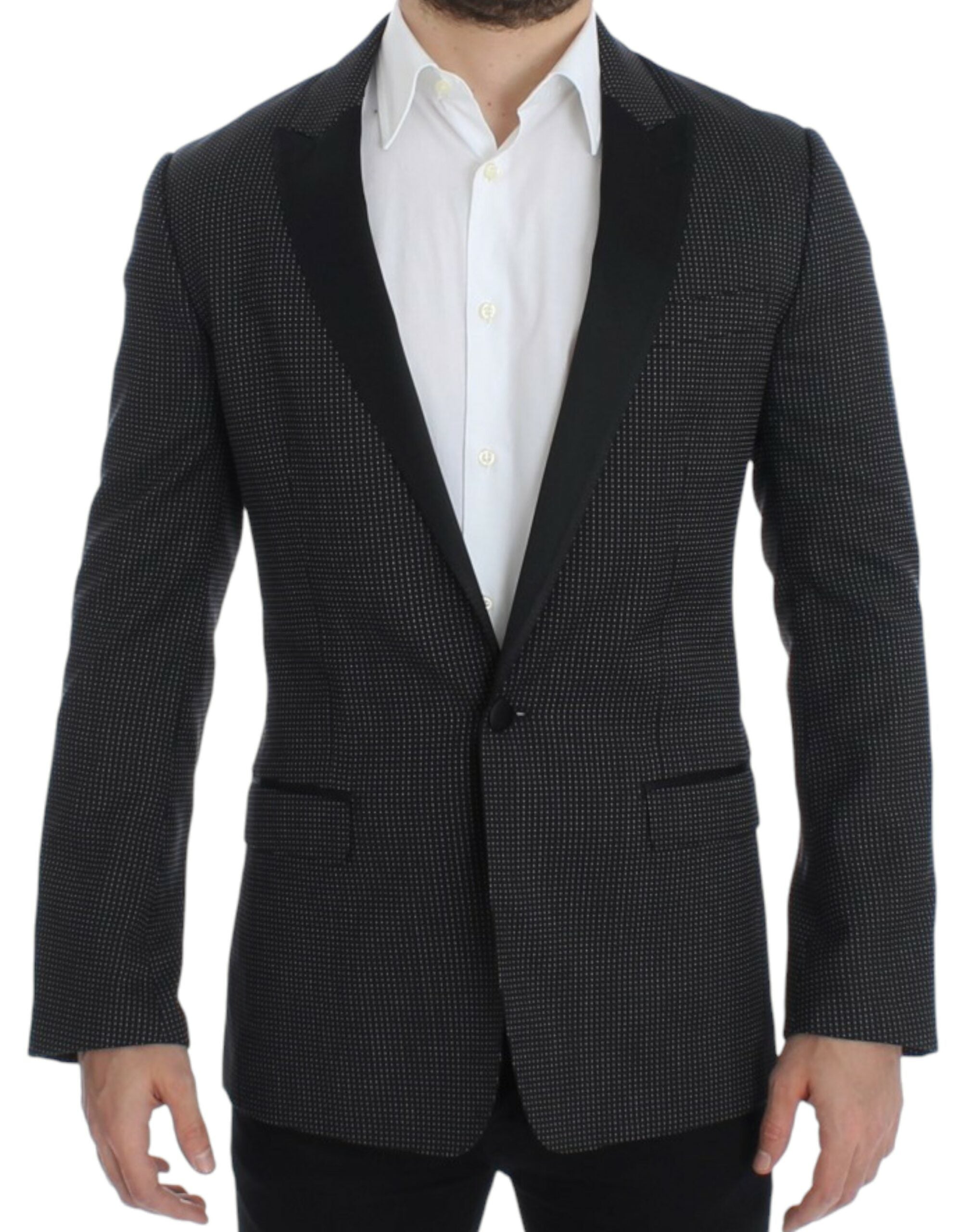 Black wool slim-fit Martini blazer by Dolce & Gabbana, tailored fit with notch lapel and structured design.