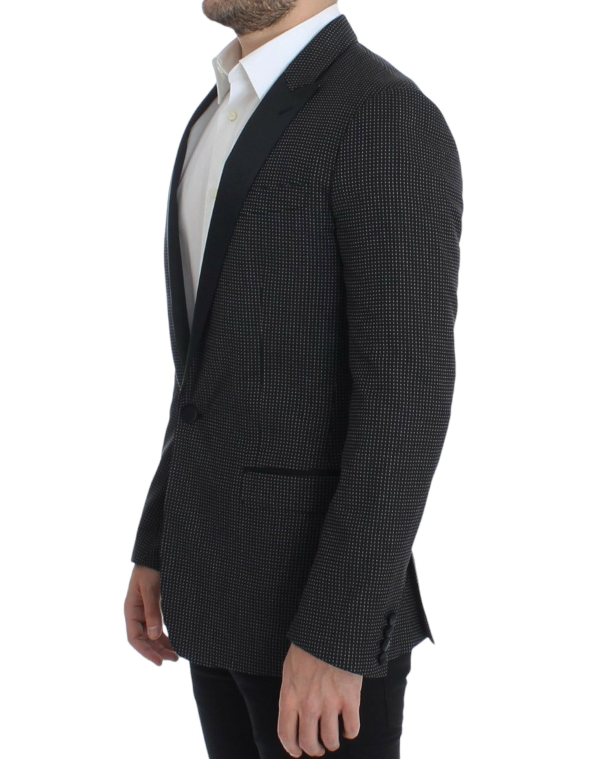 Black wool slim-fit Martini blazer by Dolce & Gabbana, tailored with a structured lapel and sleek design.