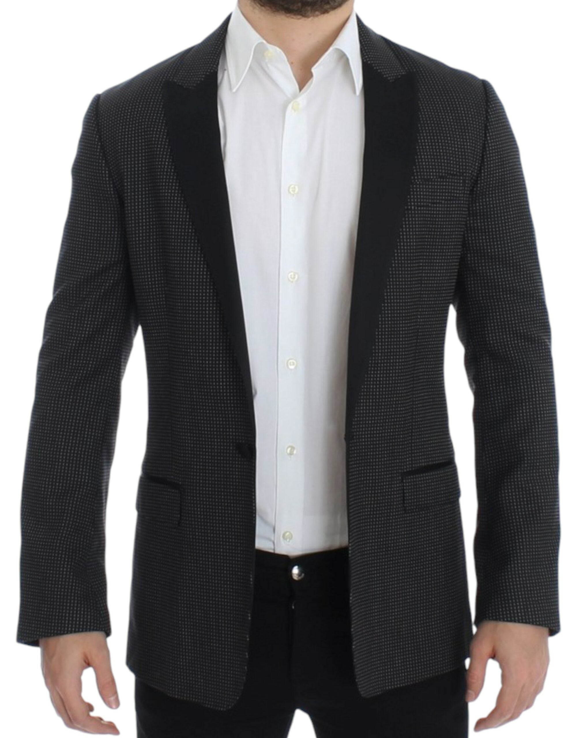 Black wool slim-fit Martini blazer by Dolce & Gabbana, tailored fit with classic lapel and stylish design.