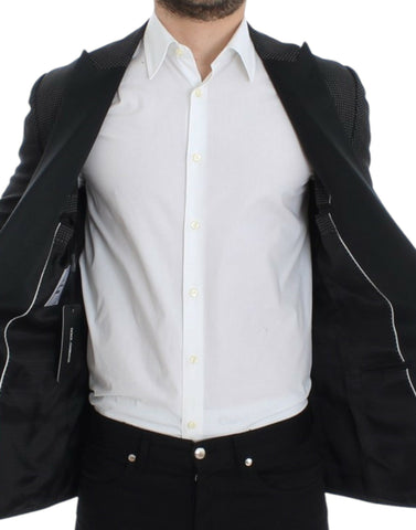 Black wool slim-fit Martini blazer by Dolce & Gabbana, tailored with a sleek lapel and structured silhouette.