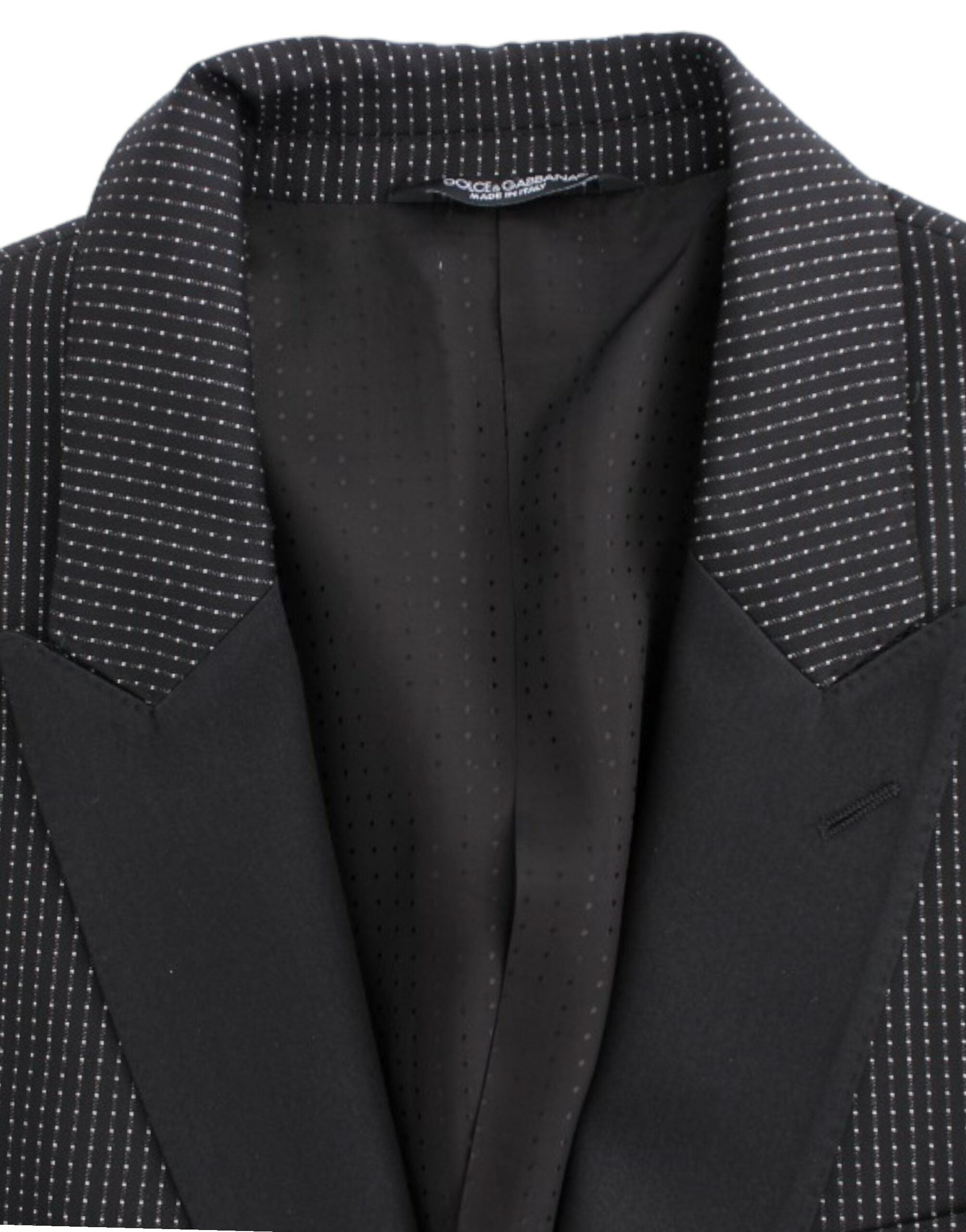 Black wool slim-fit Martini blazer by Dolce & Gabbana, featuring a tailored design and classic lapel on a mannequin.