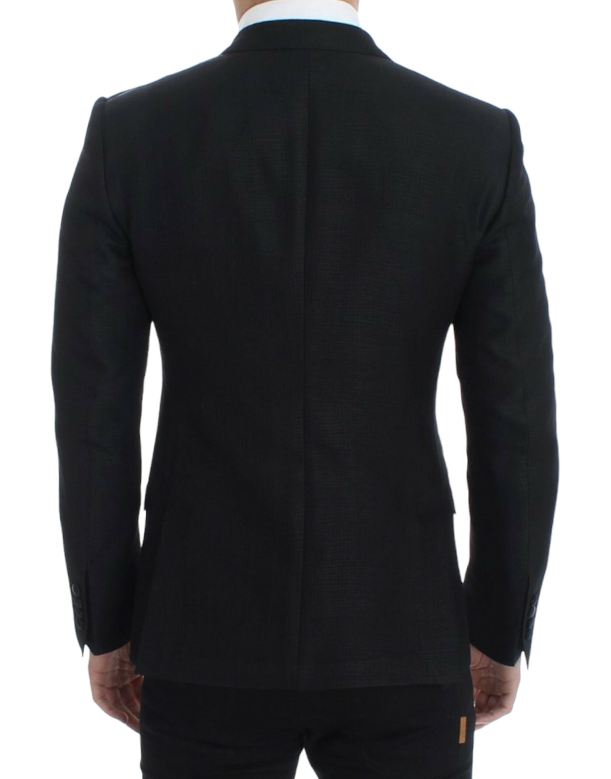 Black wool Martini slim blazer by Dolce & Gabbana, tailored fit with lapel collar and button closure, shown on a hanger.