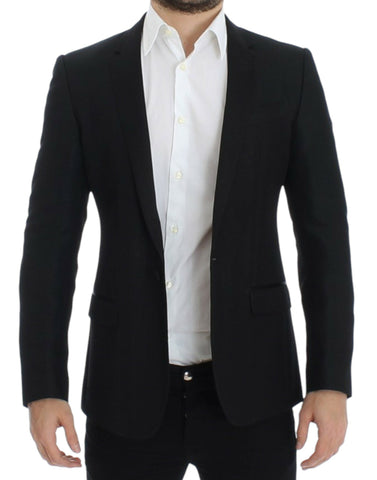 Black wool MARTINI slim blazer by Dolce & Gabbana, tailored fit with notch lapels and sleek design for modern style.