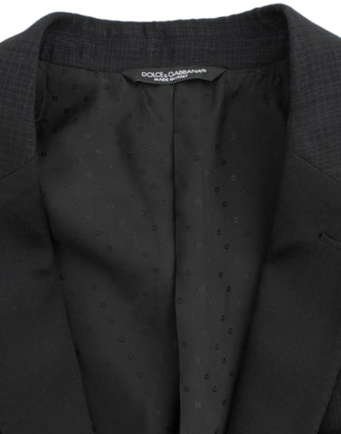 Black wool Martini slim blazer by Dolce & Gabbana, tailored fit with notch lapel and front button closure.