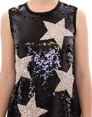 Dolce & Gabbana black crystal Swarovski stars sheath dress with intricate star embellishments and fitted silhouette.
