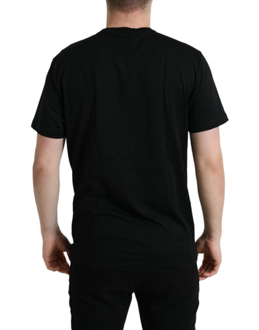 Black cotton dog tag round neck T-shirt by Dolce & Gabbana, featuring a classic fit and minimalist design.