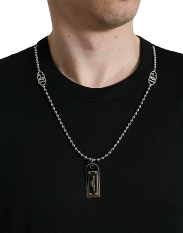 Black cotton dog tag round neck T-shirt by Dolce & Gabbana with a casual fit and simple design.