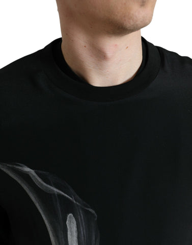 Black floral print crewneck sweater by Dolce & Gabbana, showcasing a stylish pullover with vibrant floral pattern and ribbed cuffs.
