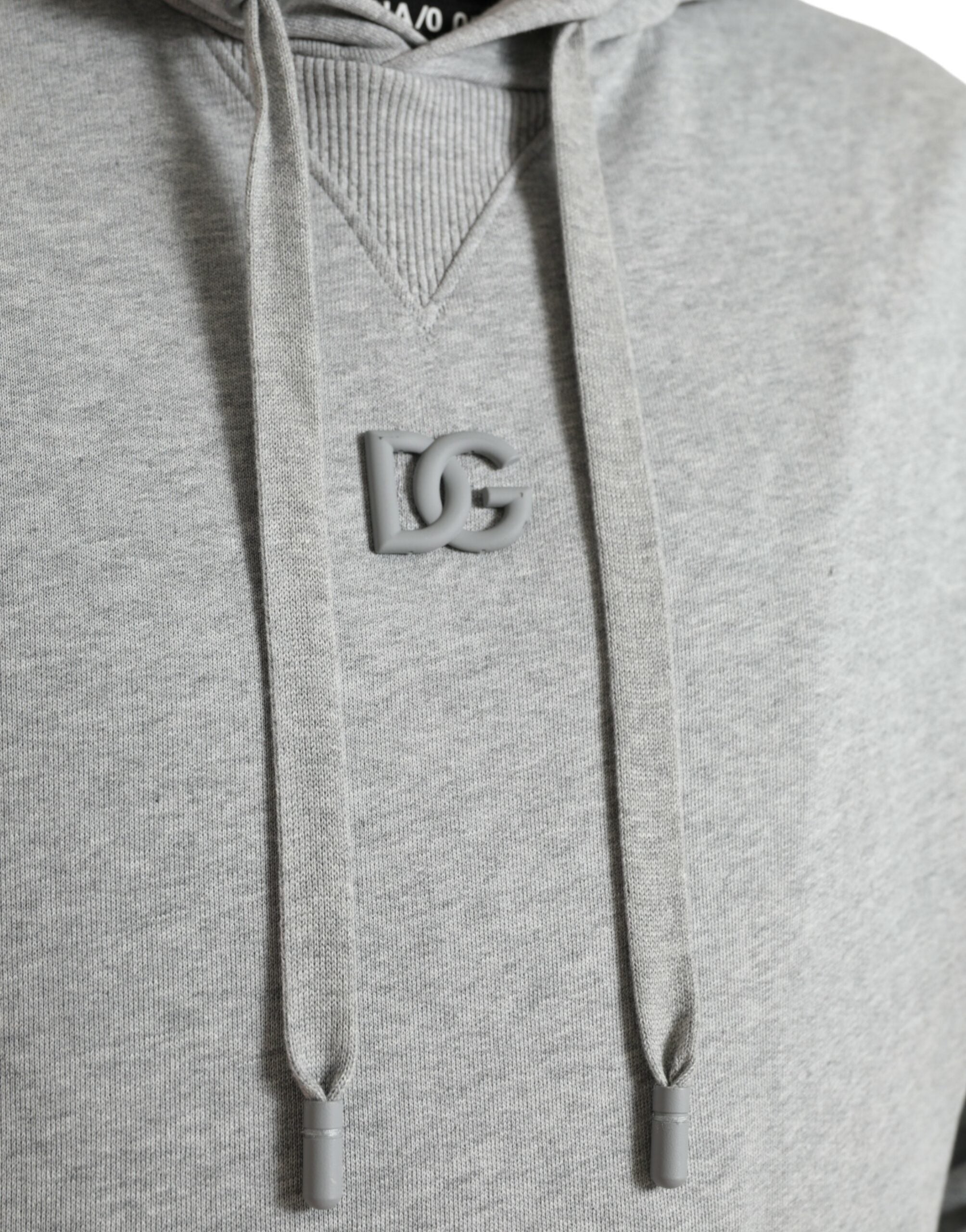 Gray cotton hoodie sweatshirt with Dolce & Gabbana logo, featuring a hood, long sleeves, and a casual, comfortable fit.